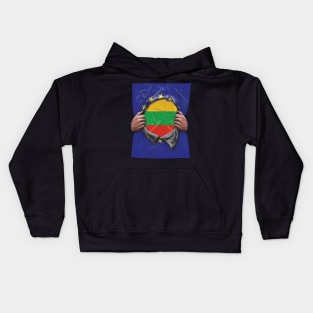 Lithuania Flag European Union Flag Ripped Open - Gift for Lithuanian From Lithuania Kids Hoodie